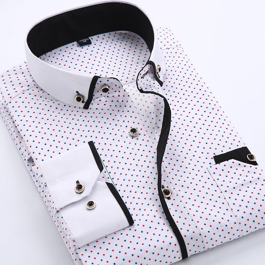 Men's Slim-Fit Business Printed Long-Sleeve Shirt