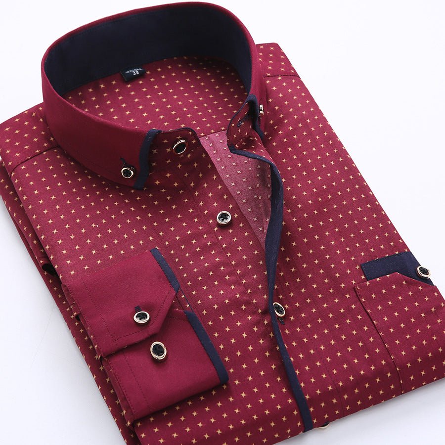 Men's Slim-Fit Business Printed Long-Sleeve Shirt