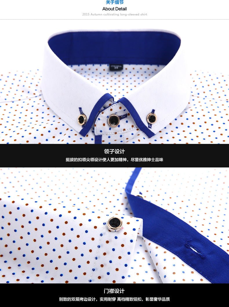 Men's Slim-Fit Business Printed Long-Sleeve Shirt