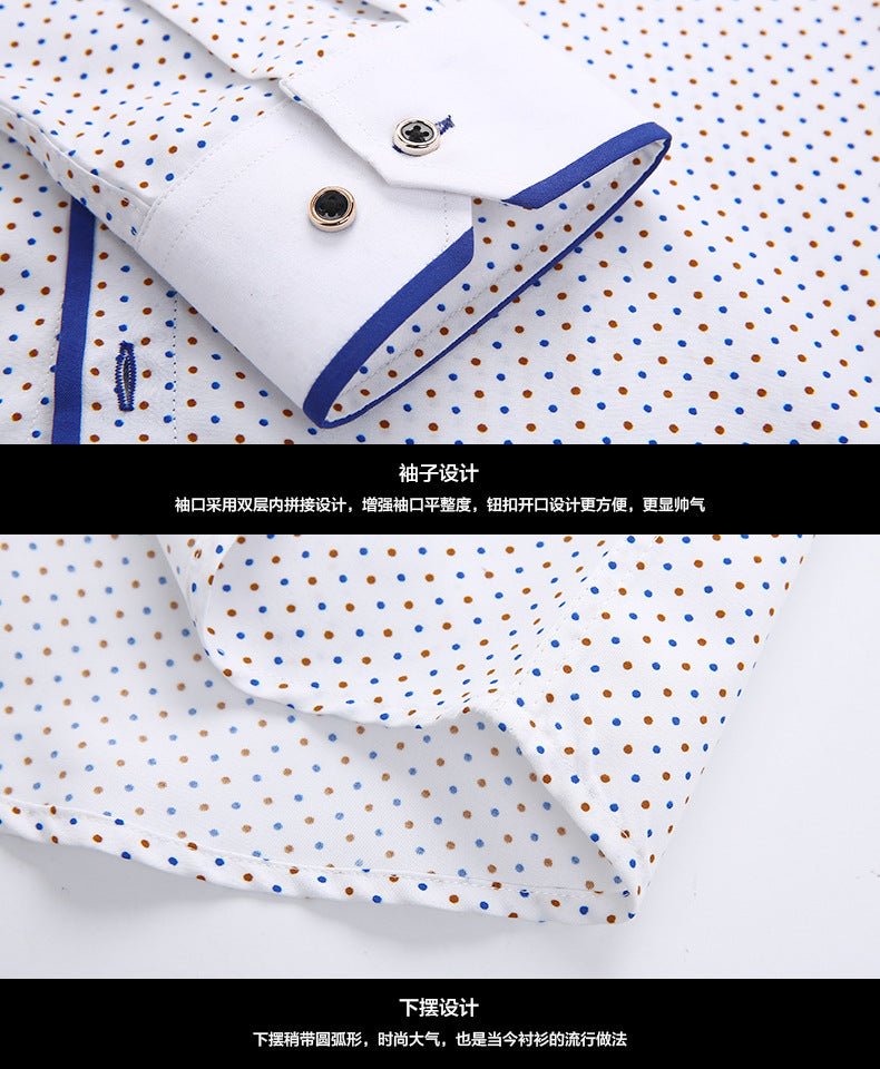 Men's Slim-Fit Business Printed Long-Sleeve Shirt