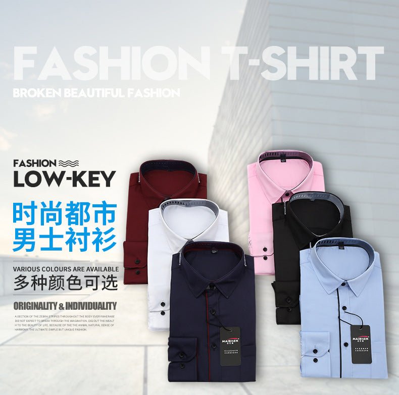 Men's Slim-Fit Business Printed Long-Sleeve Shirt