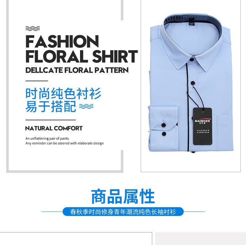 Men's Slim-Fit Business Printed Long-Sleeve Shirt