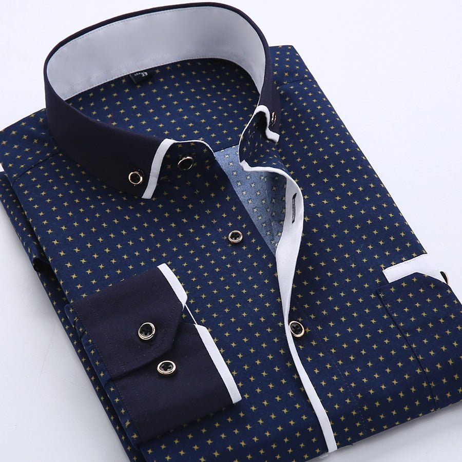 Men's Slim-Fit Business Printed Long-Sleeve Shirt