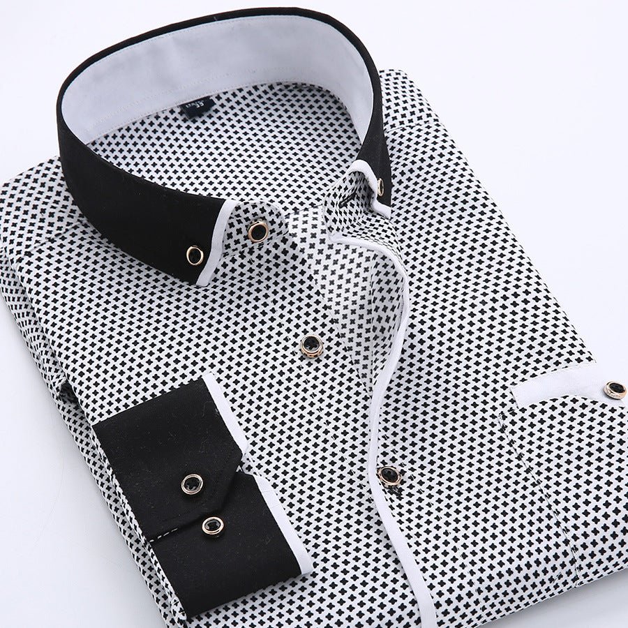 Men's Slim-Fit Business Printed Long-Sleeve Shirt