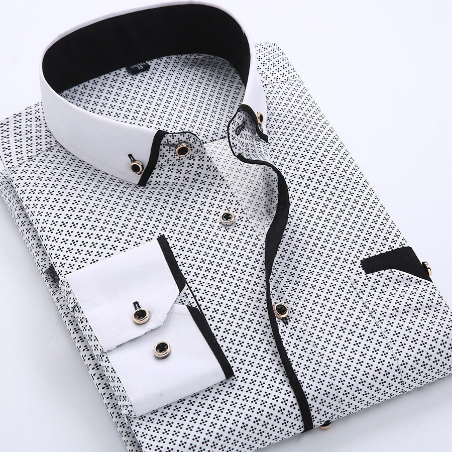 Men's Slim-Fit Business Printed Long-Sleeve Shirt