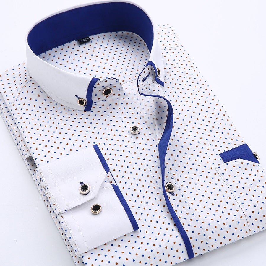 Men's Slim-Fit Business Printed Long-Sleeve Shirt