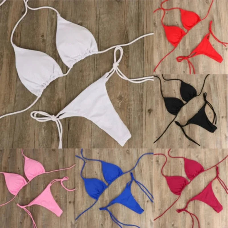 Summer Sexy Solid Mirco Bikini Set Women Tie Side G-String Thong Swimsuit Female Bandage Bathing Suit Brazilian Swimwear Biquini
