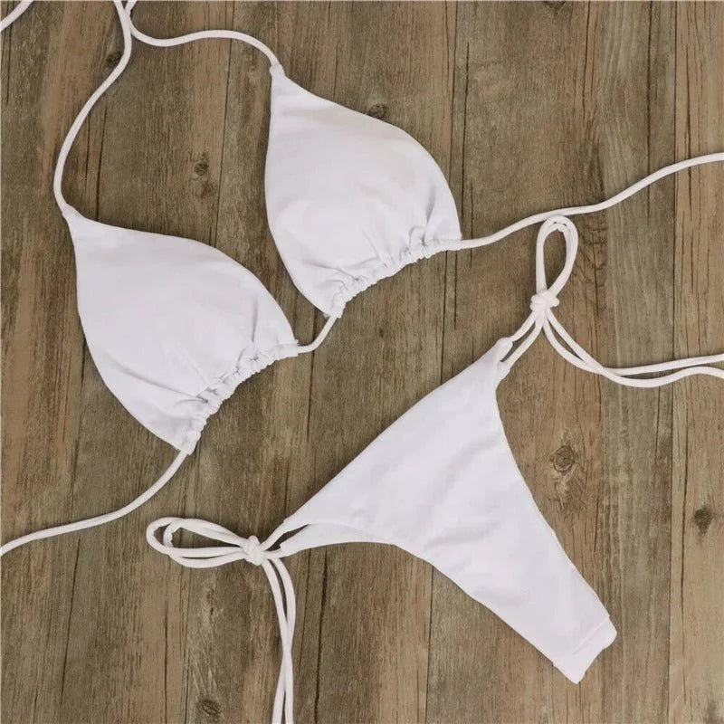 Summer Sexy Solid Mirco Bikini Set Women Tie Side G-String Thong Swimsuit Female Bandage Bathing Suit Brazilian Swimwear Biquini