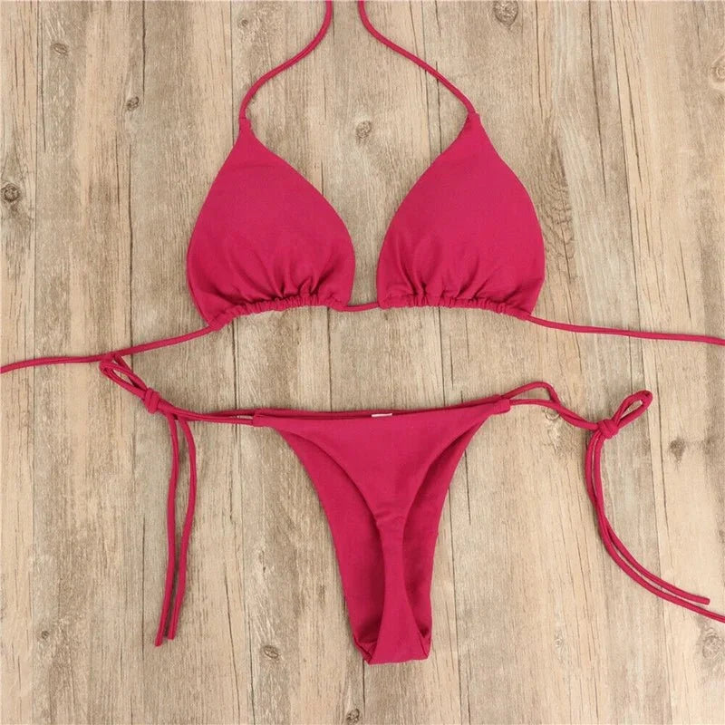 Summer Sexy Solid Mirco Bikini Set Women Tie Side G-String Thong Swimsuit Female Bandage Bathing Suit Brazilian Swimwear Biquini