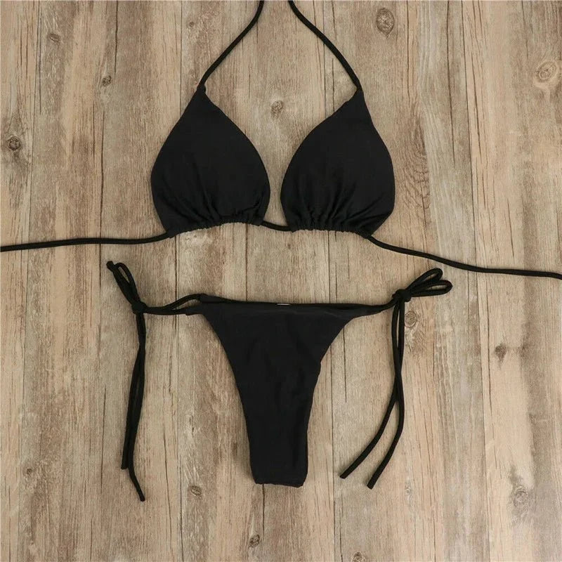 Summer Sexy Solid Mirco Bikini Set Women Tie Side G-String Thong Swimsuit Female Bandage Bathing Suit Brazilian Swimwear Biquini