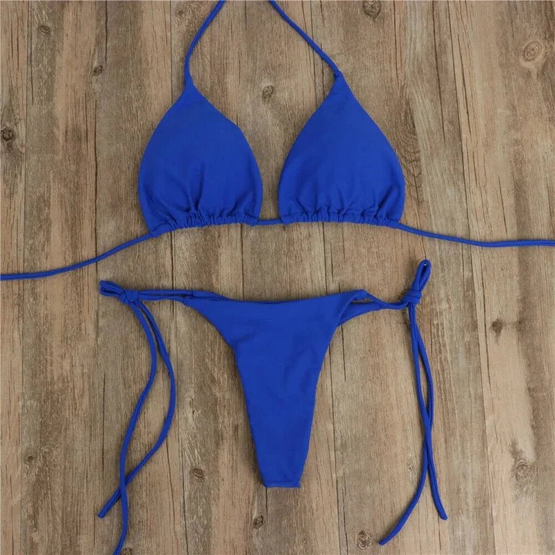 Summer Sexy Solid Mirco Bikini Set Women Tie Side G-String Thong Swimsuit Female Bandage Bathing Suit Brazilian Swimwear Biquini