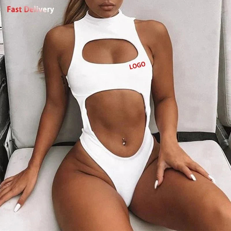 Swimwear One-piece Swimsuit Zipper Neck Monki Swimsuit Front Cutout Sexy Bathing Suit Hollow Out One-Piece Swimwear