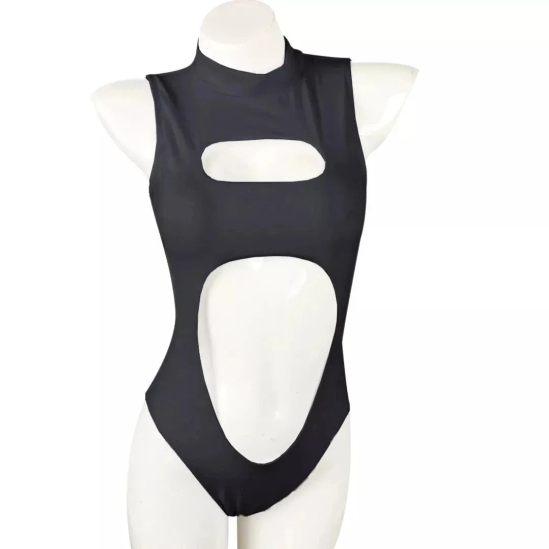 Swimwear One-piece Swimsuit Zipper Neck Monki Swimsuit Front Cutout Sexy Bathing Suit Hollow Out One-Piece Swimwear
