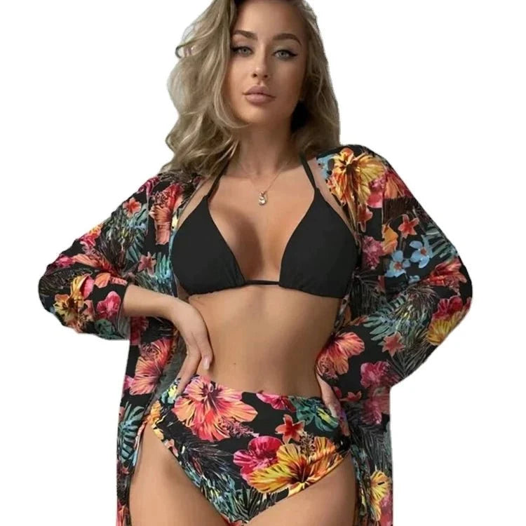 XCTM-MY2218 Hot Sale Three Piece Bikini Swimwear Ladies Fashion Cover up Beachwear Women's Sexy Floral Printed Swimwear