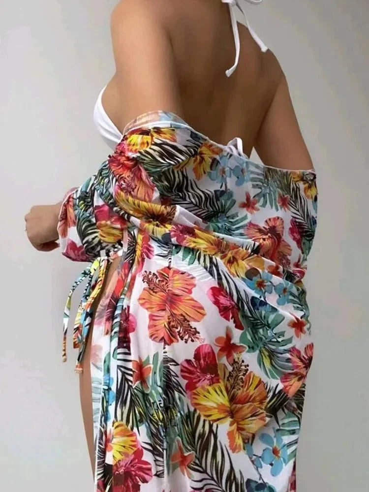 XCTM-MY2218 Hot Sale Three Piece Bikini Swimwear Ladies Fashion Cover up Beachwear Women's Sexy Floral Printed Swimwear