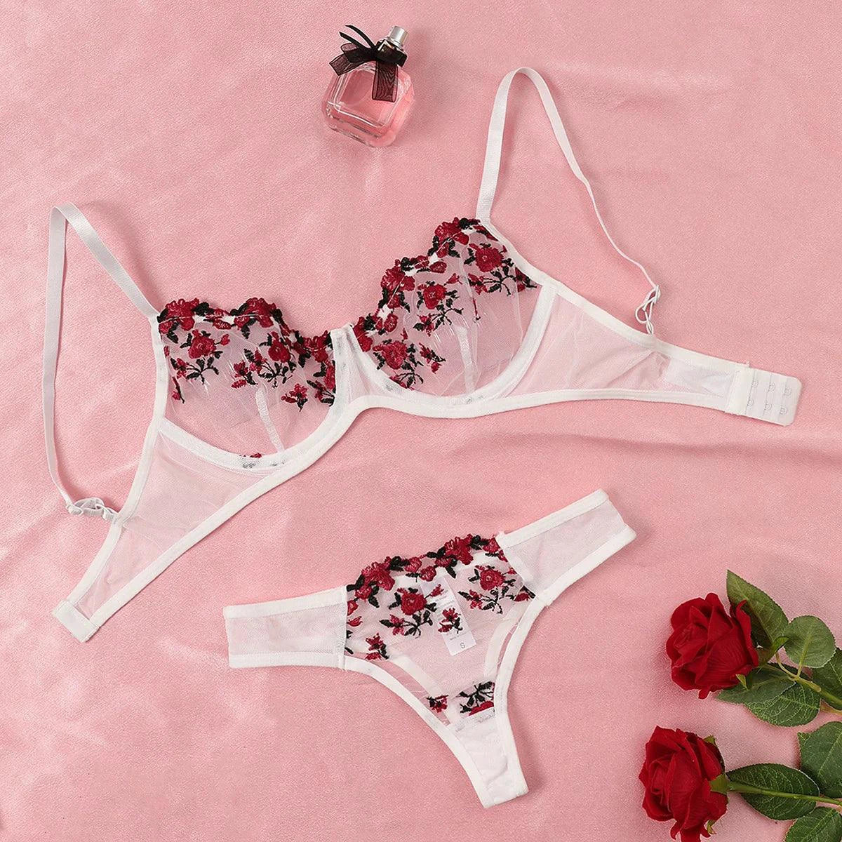 Luxe Lingerie Floral Embroidery 2-Piece Set - Beautiful, Confident, and Alluring Women's Lingerie