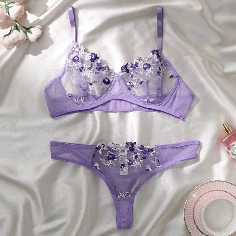 Luxe Lingerie Floral Embroidery 2-Piece Set - Beautiful, Confident, and Alluring Women's Lingerie