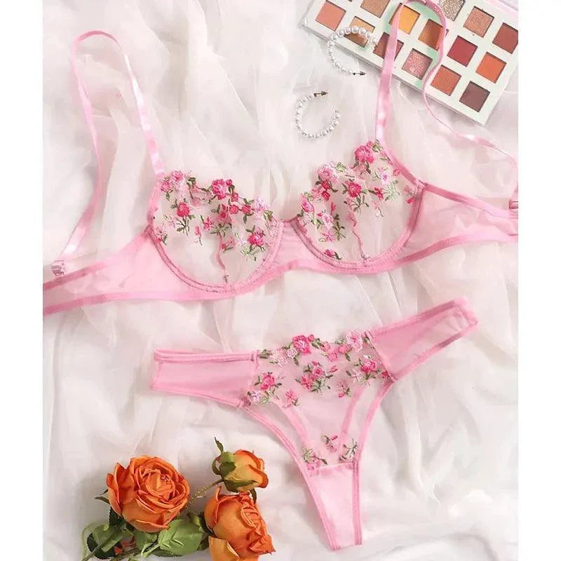 Luxe Lingerie Floral Embroidery 2-Piece Set - Beautiful, Confident, and Alluring Women's Lingerie