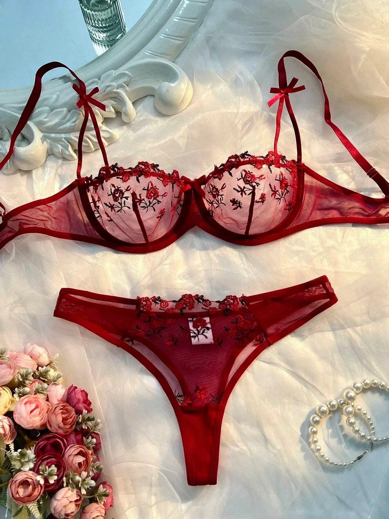 Luxe Lingerie Floral Embroidery 2-Piece Set - Beautiful, Confident, and Alluring Women's Lingerie