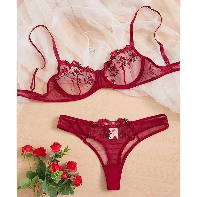 Luxe Lingerie Floral Embroidery 2-Piece Set - Beautiful, Confident, and Alluring Women's Lingerie