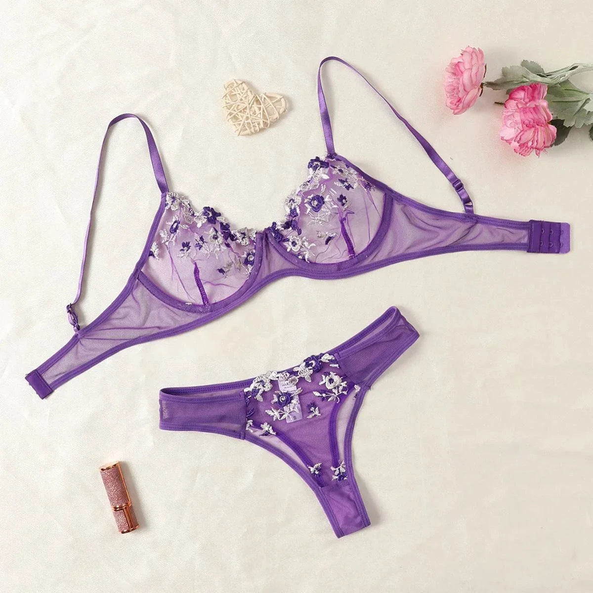 Luxe Lingerie Floral Embroidery 2-Piece Set - Beautiful, Confident, and Alluring Women's Lingerie