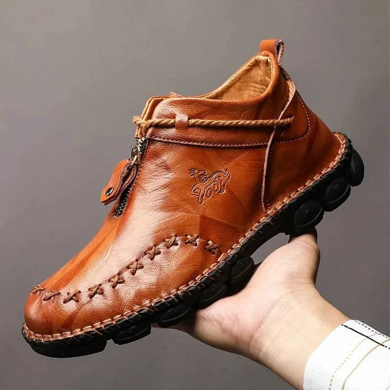 MANDOTOS Cowhide Leather Mens Boots Cushioned Insole Rugged Sole All Day Comfort Durable Construction