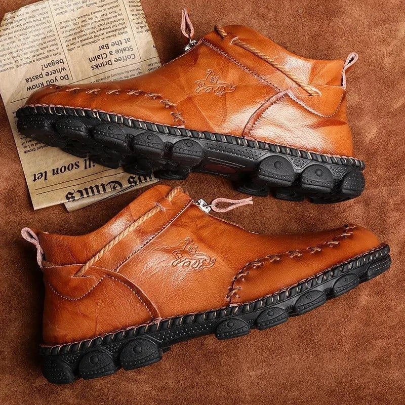 MANDOTOS Cowhide Leather Mens Boots Cushioned Insole Rugged Sole All Day Comfort Durable Construction