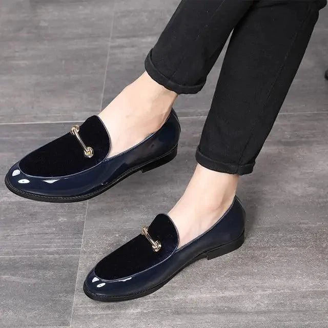 Mandotos Men's Classic Leather Loafers Navy Slip On Dress Shoes Premium Leather Construction