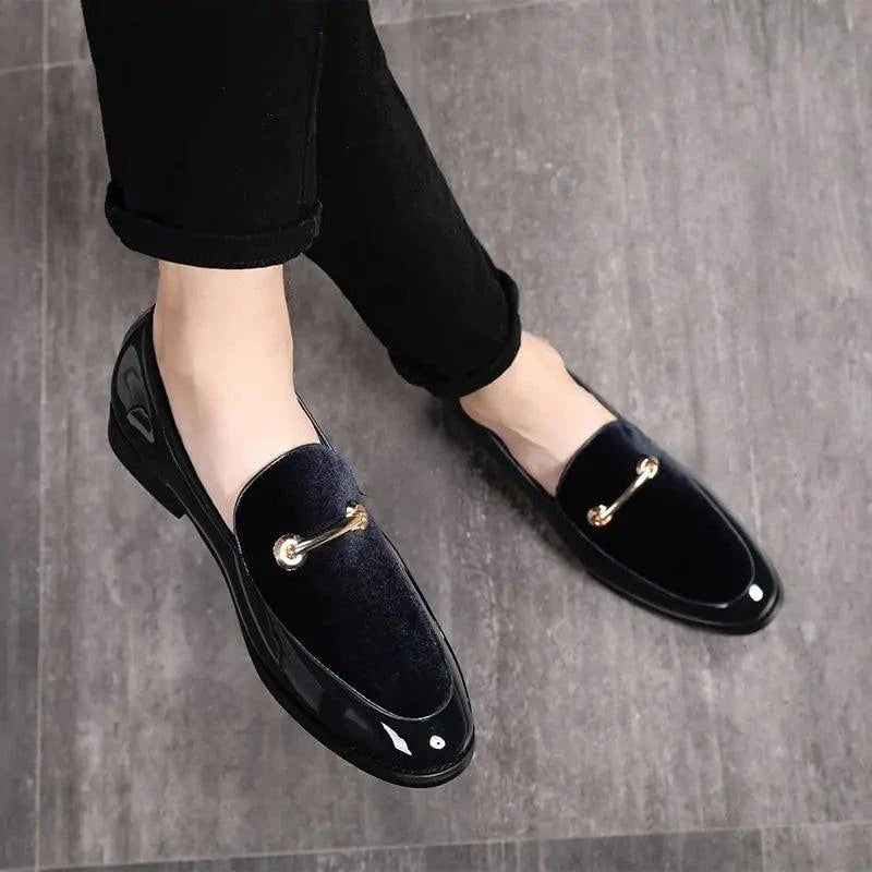 Mandotos Men's Classic Leather Loafers Navy Slip On Dress Shoes Premium Leather Construction
