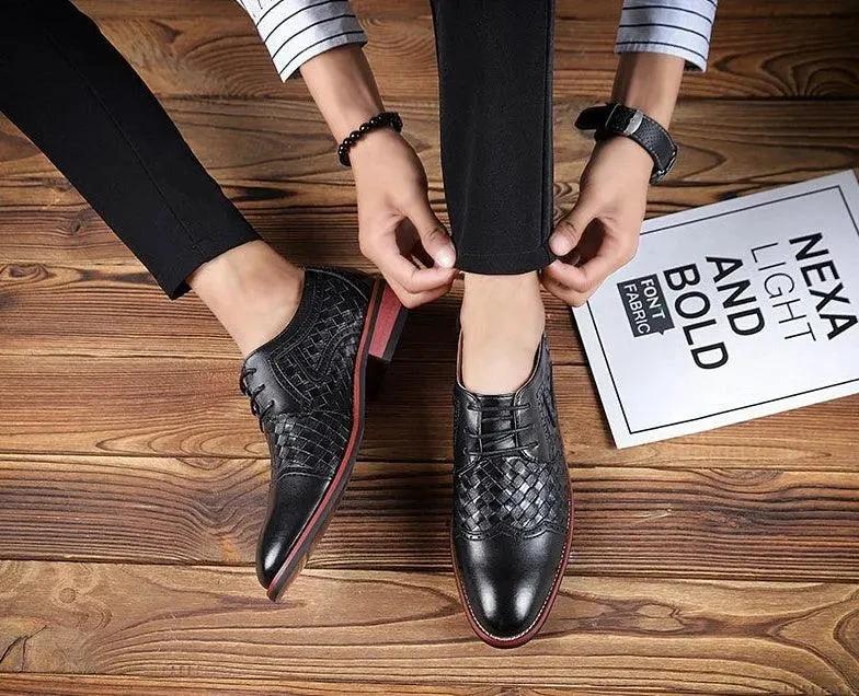 Men's Pointed Leather Dress Shoes - Korean Style Fashion