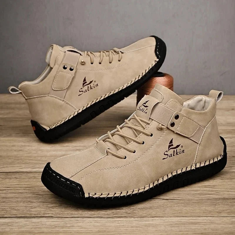New Handmade Leather Casual Men Shoes Design Sneakers Man Breathable Leather Shoes Men Ankle Boots Outdoor