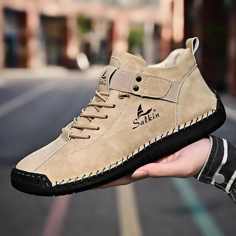 New Handmade Leather Casual Men Shoes Design Sneakers Man Breathable Leather Shoes Men Ankle Boots Outdoor