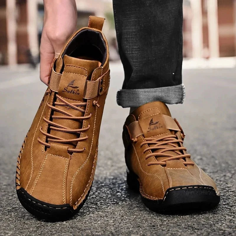 New Handmade Leather Casual Men Shoes Design Sneakers Man Breathable Leather Shoes Men Ankle Boots Outdoor
