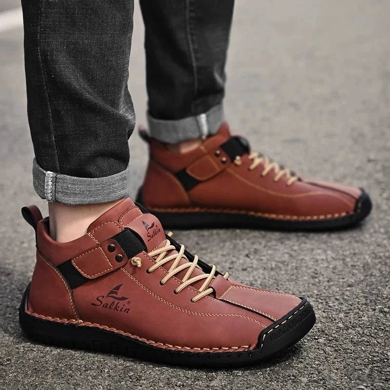 New Handmade Leather Casual Men Shoes Design Sneakers Man Breathable Leather Shoes Men Ankle Boots Outdoor