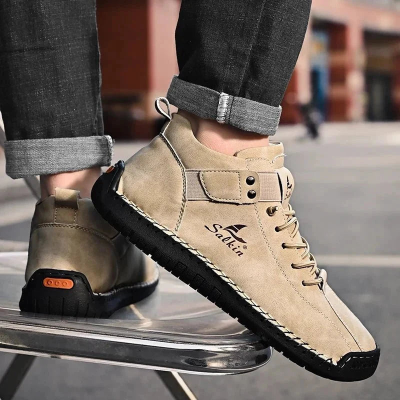 New Handmade Leather Casual Men Shoes Design Sneakers Man Breathable Leather Shoes Men Ankle Boots Outdoor