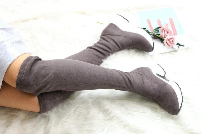 Round toe sports high heel over knee boots
