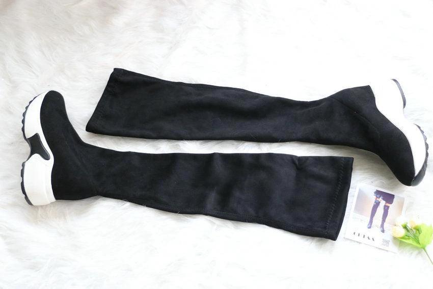 Round toe sports high heel over knee boots