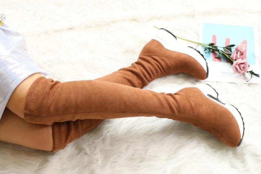 Round toe sports high heel over knee boots