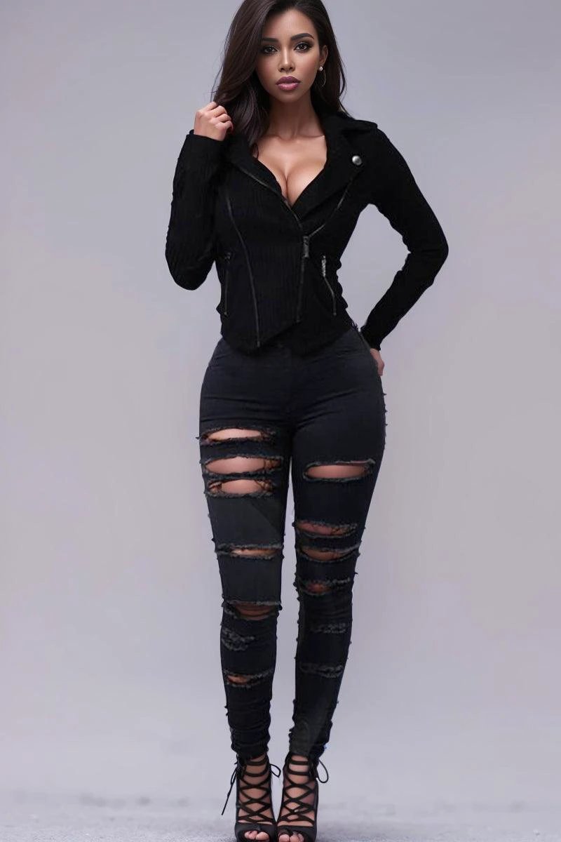 SlimFit Women's Slimming Stretch Leggings with Trendy Rips