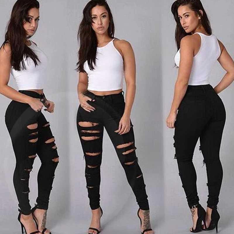 SlimFit Women's Slimming Stretch Leggings with Trendy Rips