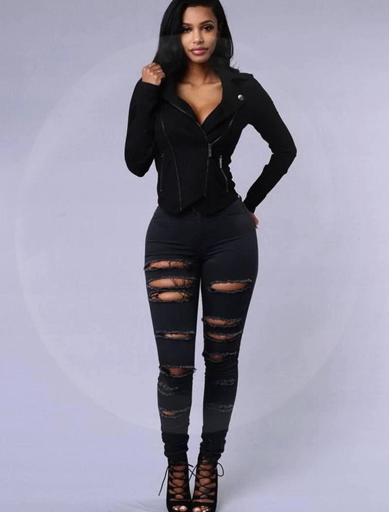 SlimFit Women's Slimming Stretch Leggings with Trendy Rips