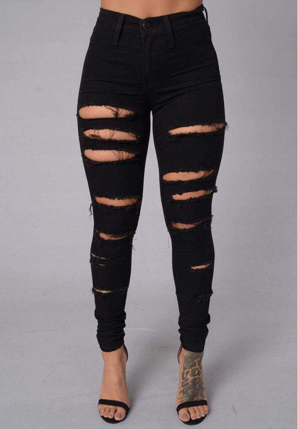SlimFit Women's Slimming Stretch Leggings with Trendy Rips