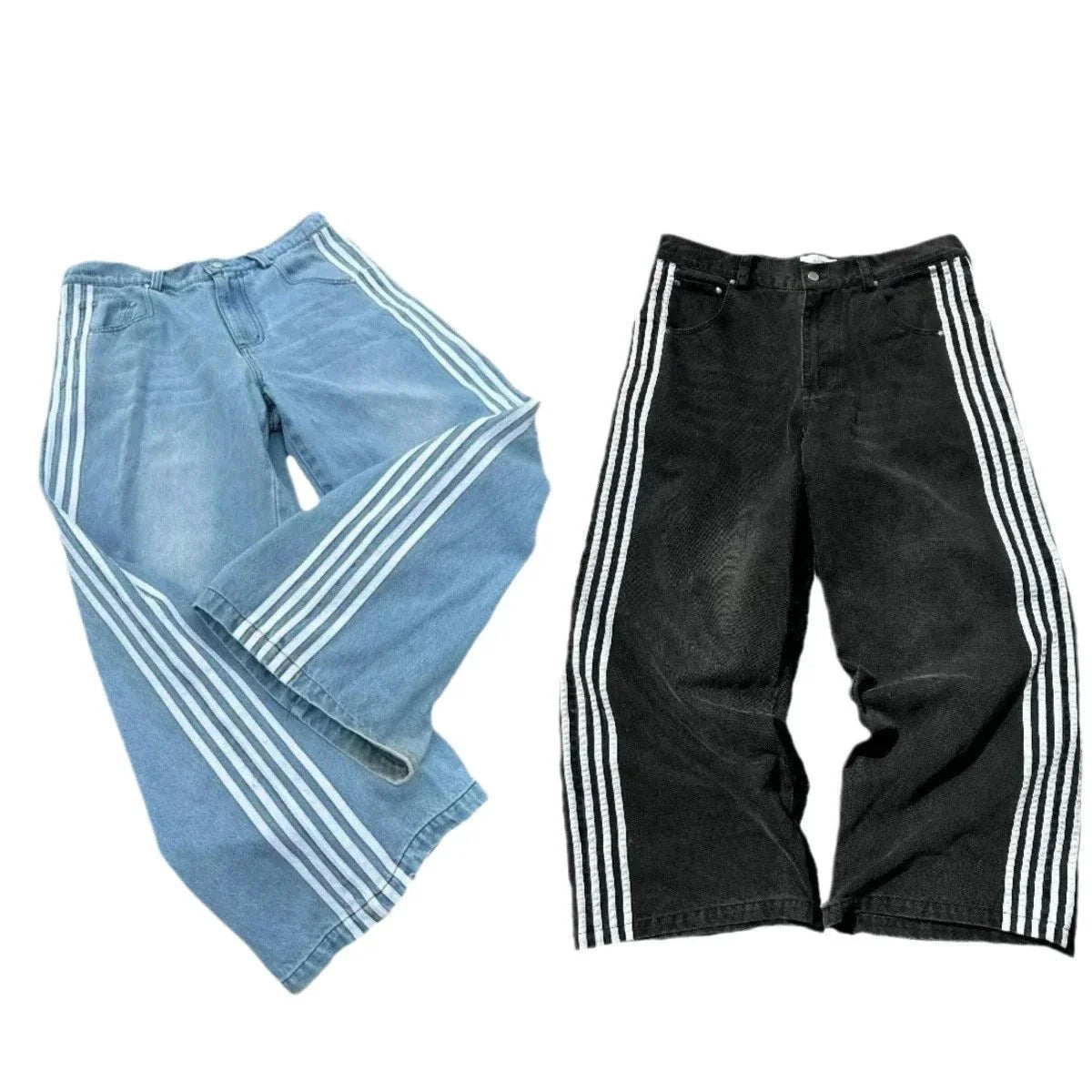 Y2K Baggy Jeans High Quality Embroidered Striped Harajuku Sweatpants Men Women Hip Hop Streetwear Casual Mopping Wide Leg Denim
