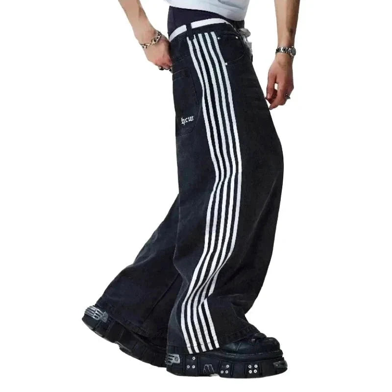 Y2K Baggy Jeans High Quality Embroidered Striped Harajuku Sweatpants Men Women Hip Hop Streetwear Casual Mopping Wide Leg Denim