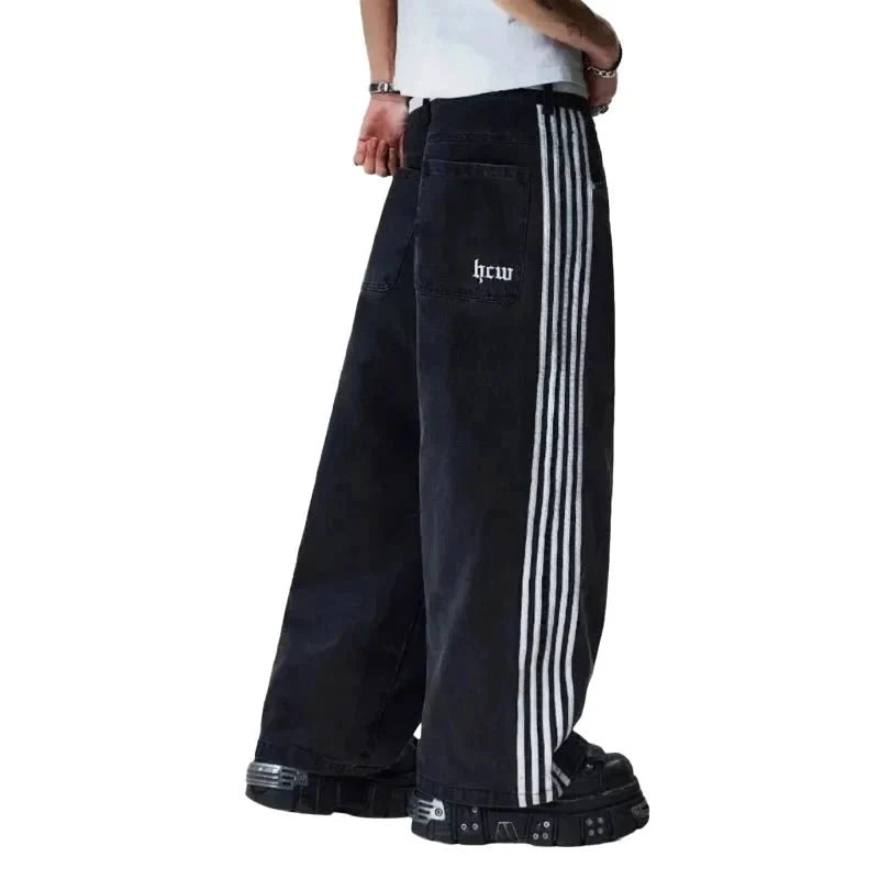 Y2K Baggy Jeans High Quality Embroidered Striped Harajuku Sweatpants Men Women Hip Hop Streetwear Casual Mopping Wide Leg Denim