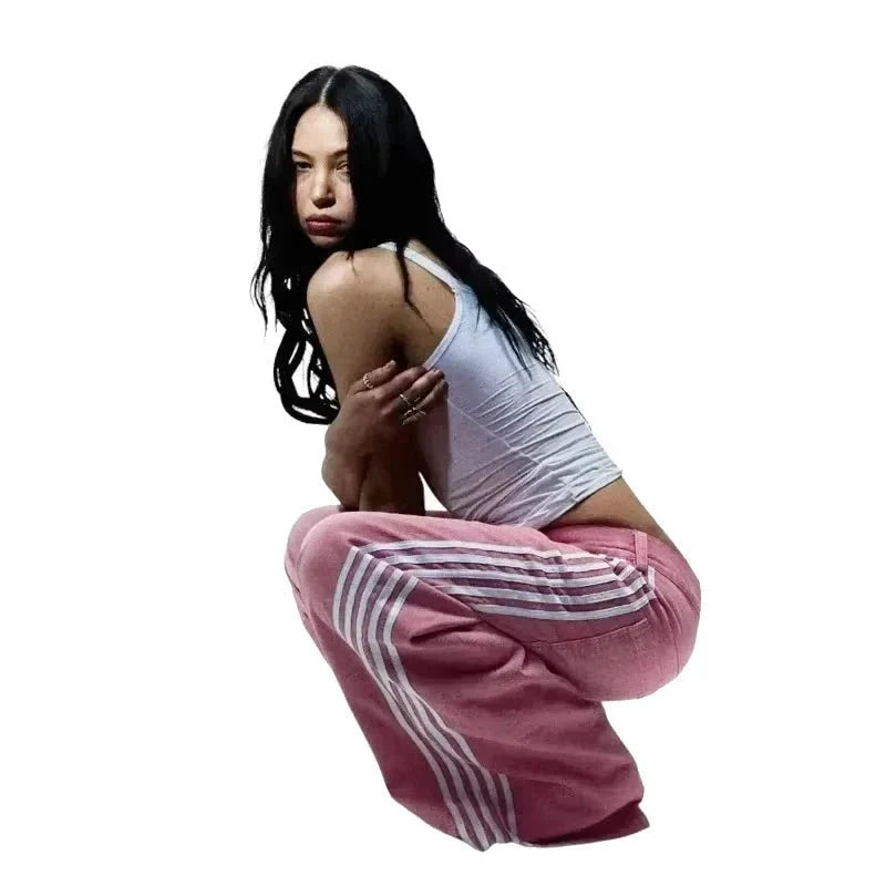 Y2K Baggy Jeans High Quality Embroidered Striped Harajuku Sweatpants Men Women Hip Hop Streetwear Casual Mopping Wide Leg Denim