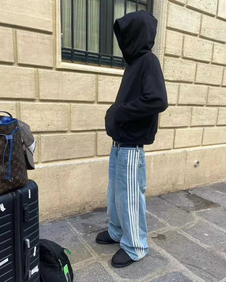 Y2K Baggy Jeans High Quality Embroidered Striped Harajuku Sweatpants Men Women Hip Hop Streetwear Casual Mopping Wide Leg Denim