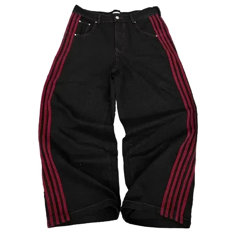 Y2K Baggy Jeans High Quality Embroidered Striped Harajuku Sweatpants Men Women Hip Hop Streetwear Casual Mopping Wide Leg Denim
