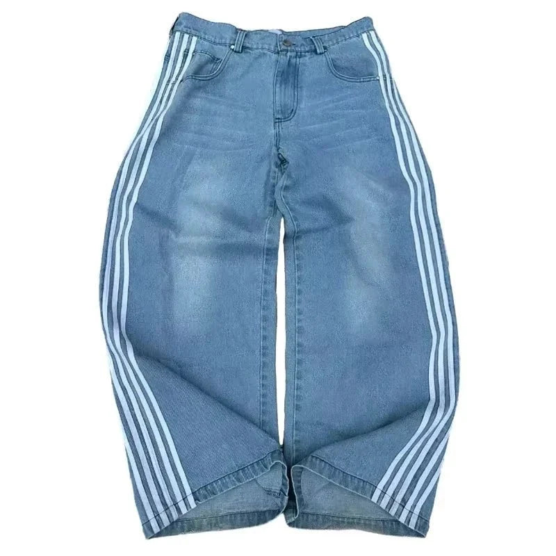 Y2K Baggy Jeans High Quality Embroidered Striped Harajuku Sweatpants Men Women Hip Hop Streetwear Casual Mopping Wide Leg Denim