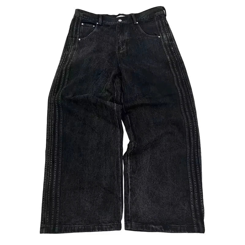 Y2K Baggy Jeans High Quality Embroidered Striped Harajuku Sweatpants Men Women Hip Hop Streetwear Casual Mopping Wide Leg Denim